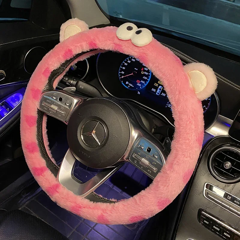 XMSJ Universal Steering-wheel Little Monster Plush Car Steering Wheel Covers Winter fur Warm and soft Car Interior Accessories