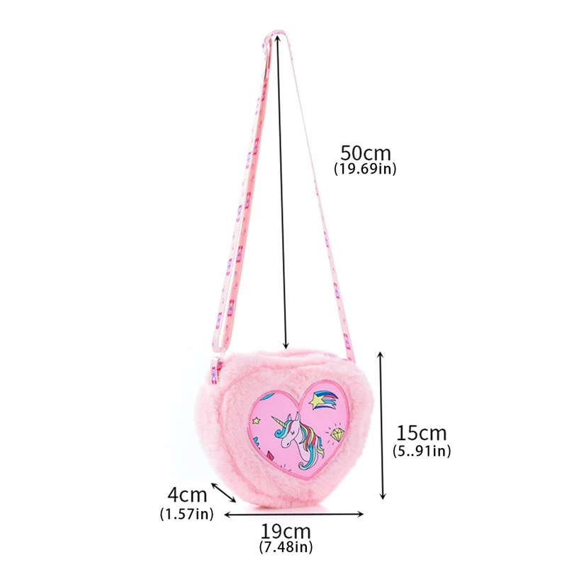 Mini Heart Shape Unicorn Soft Plush Bag Women Girls Dye Shoulder Bag Purse Children Kids Handbag Winter Furry Fur Clutch Totes