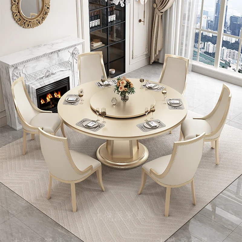 

Light Luxury Slate Dining Table Chairs Combined Modern Simple Wooden Home French Round Table Mesa De Jantar Kitchen Furniture