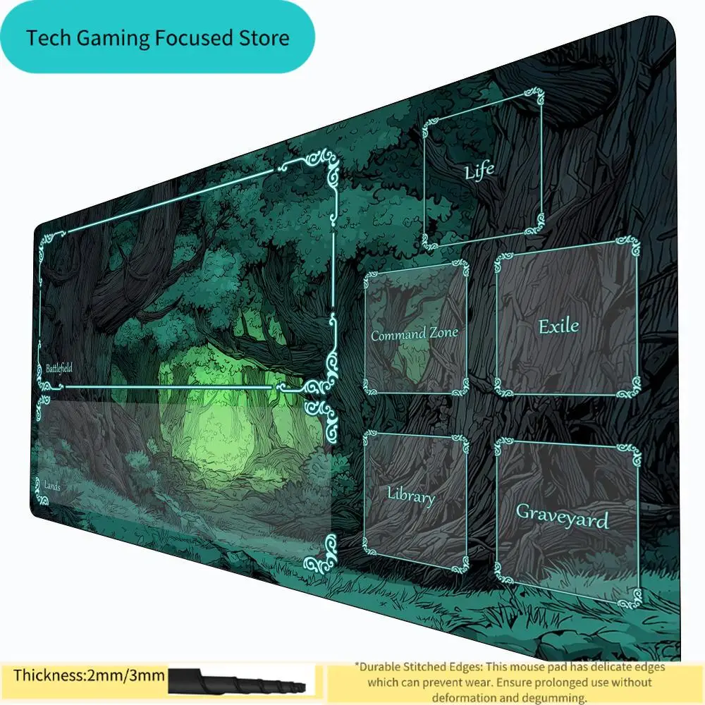 Tapis de jeu Magic The Gathering Enchanted Forest, tapis de jeu MTG avec zones, bords cousus, épaisseur 2 mm/3 mm
