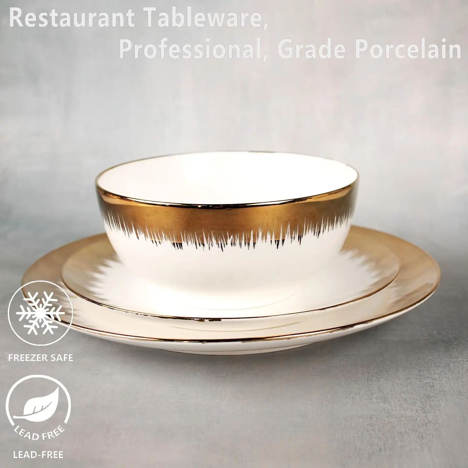 أطقم أواني الطعام (12 قطعة) تستخدم لـ 4 أشخاص، أواني طعام حديثة، أطباق وأطباق ذات حافة مذهبة مع طبق عشاء صغير مقاس 8.3 بوصة مقاس 10.2 بوصة