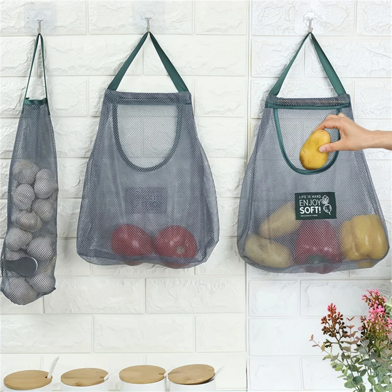 Durable & Strong Hanging Mesh Storage Bags - Perfect for Storing Garlic, Potatoes, and Onions! view 4