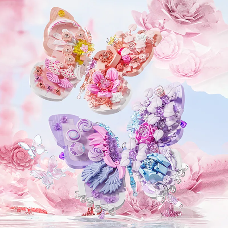 Dreamy Butterfly Model Assemblage Building Blocks MOC Fantasy Picture Frame Ornaments Home Decorations Kids Toys Gifts for Girls