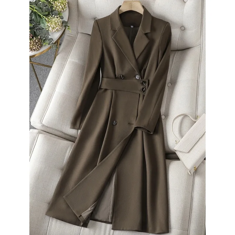 High Quality Women Suit Long Blazer Ladies Apricot Coffee Black Female Business Work Wear Formal Jacket Coat for Autumn Spring