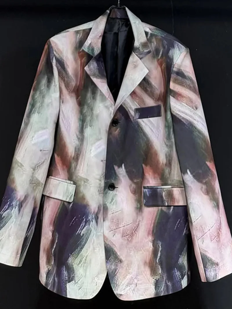 Ink-style Men's Blazer 2026 Summer New Fashion Gradient Dye Long Sleeve Single-breasted Niche Male Suit Jacket VH65