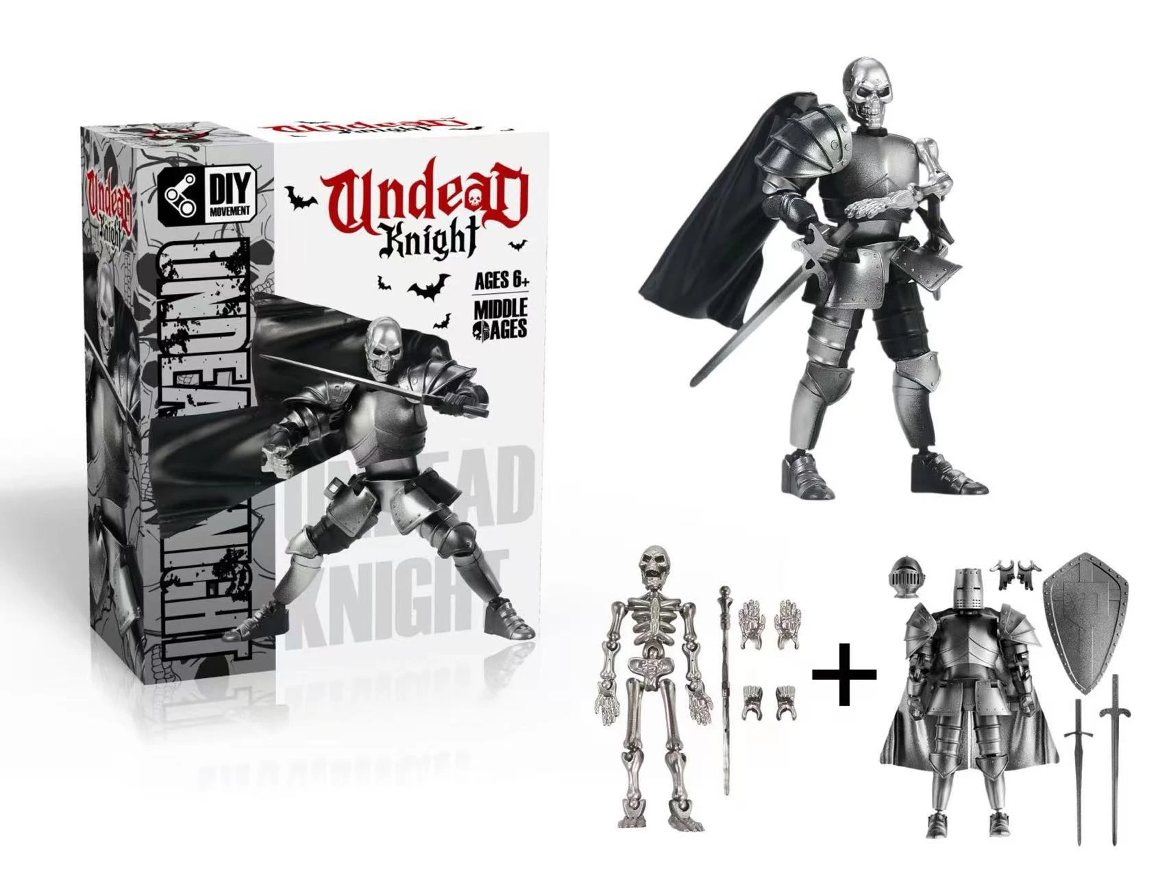 لعبة أولاد ميكا نايت متعددة المفاصل مصممة حديثًا، تحت عنوان هيكل عظمي، تحمل شخصًا، درعًا، ونموذج الساموراي #2