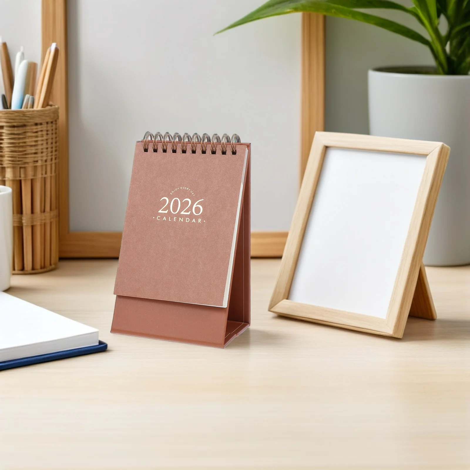 

2pcs Desk Calendar 2026 Standing Flip Calendar Desktop Table Easel Planner For Time Management Work School Khaki Monthly