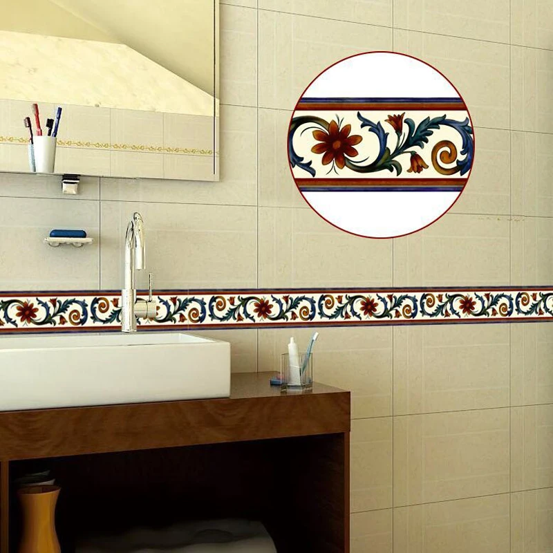 Self Adhesive Skirting Line Sticker Wall Decal Bathroom Tile Wall Decoration Border Wainscoting Baseboard​