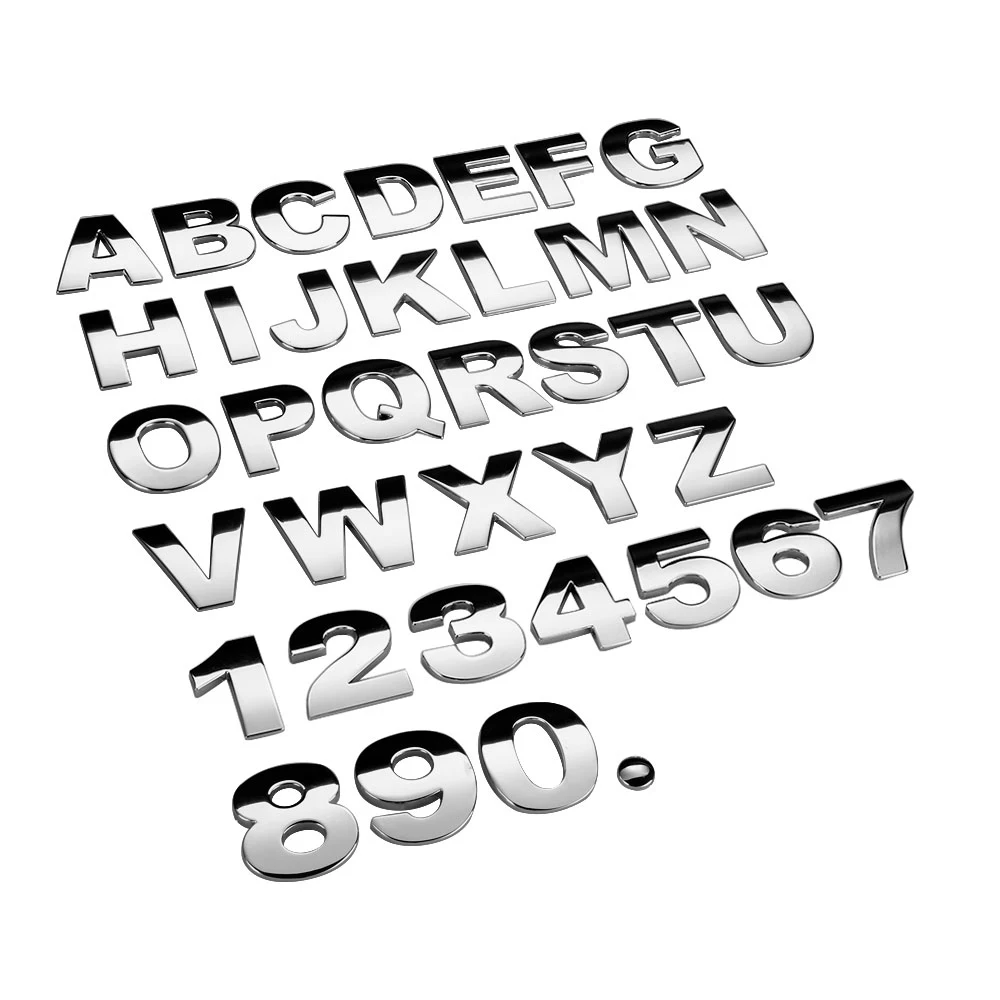 45mm 3D Metal DIY Letters Alphabet Emblem Chrome Car Stickers Digital Badge Automobiles Logo Car Accessories Motorcycle Sticker