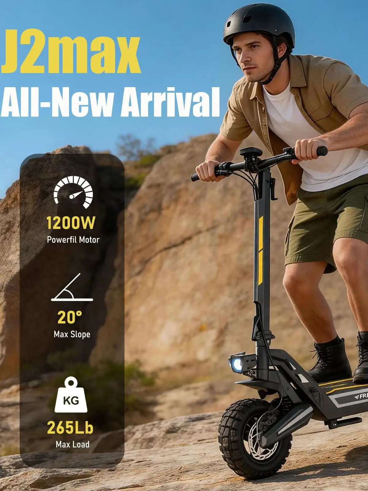 J2 MAX Elektroroller 1200W Motor 48V 18,2AH Batterie 55KM/H Höchstgeschwindigkeit 50KM Reichweite Smart LED-Display 11-Zoll-Luftreifen Offroad-E-Scooter