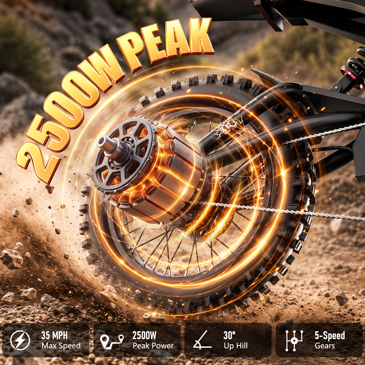 ASKGO Fat Tire Electric Bike for Adults & Teens, 2500W Peak Motor 35MPH, 60V 25Ah Battery, 100 Miles Range, 16×3 Inch Wide Tire, Motorcycle Style E-Bike, All Terrain Off Road Electric Bicycle