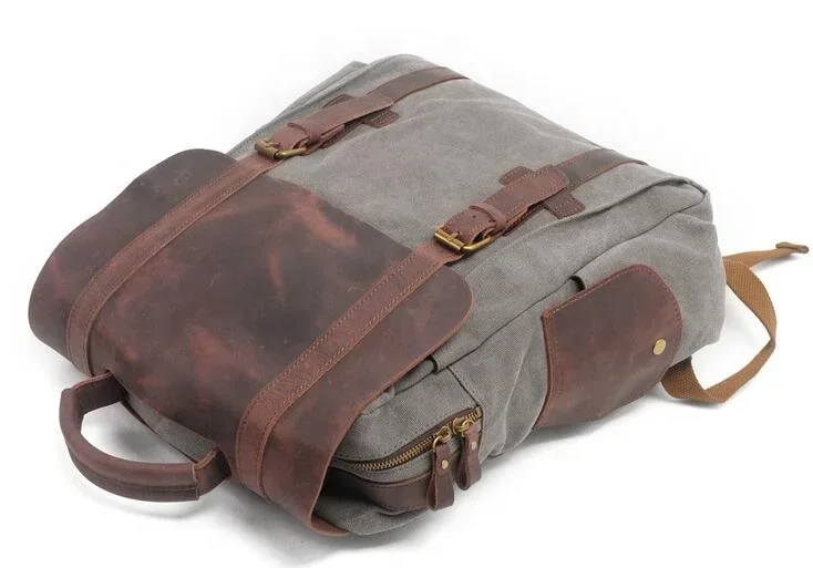 F6820L-2 Wholesale Vintage Canvas Backpack Motorcycle Man Bags Shoulder