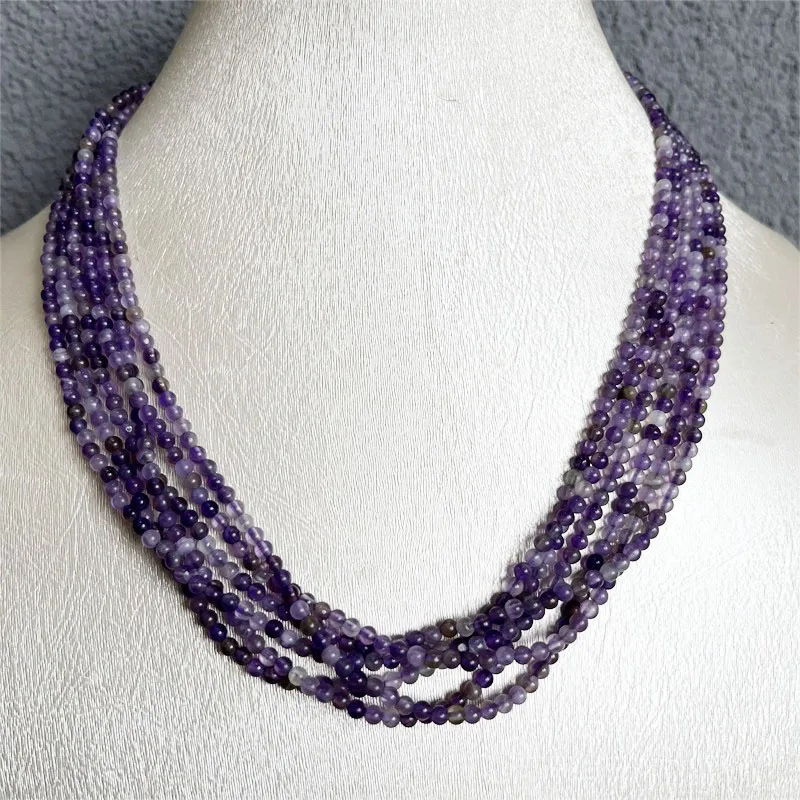 3MM Brazil Amethyst Necklace Purple Natural Stone 1/3/6Strands Adjustable Multilayer Bead Chain Choker Prom Gift