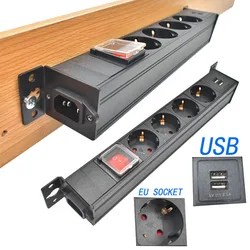 Desktop invisible socket PDU power strip network cabinet rack C14 port link 1-8AC EU wireless socket 16A/4000W with USB