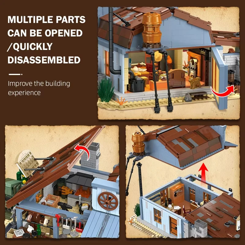 Westerse Smid Winkel Bouwstenen Kit MOC Middeleeuwse Straatbeeld Kruidenier met Vervoer Model Bakstenen Diy Speelgoed Kids Gift