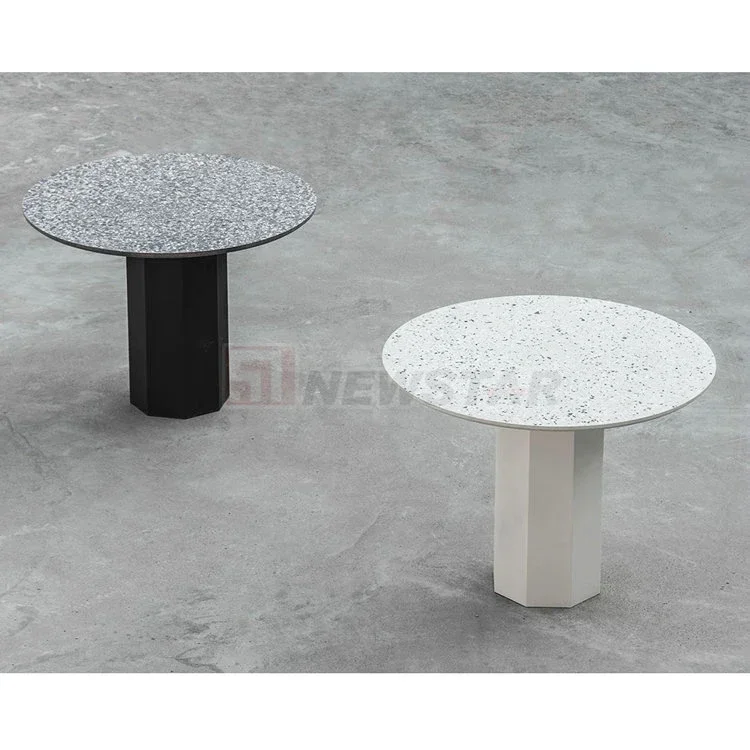 Mobili per sala di riposo Bianco Nero Design nordico Tapper Colonna Base Cafe Ristorante Tavolo da pranzo rotondo moderno in pietra di terrazzo