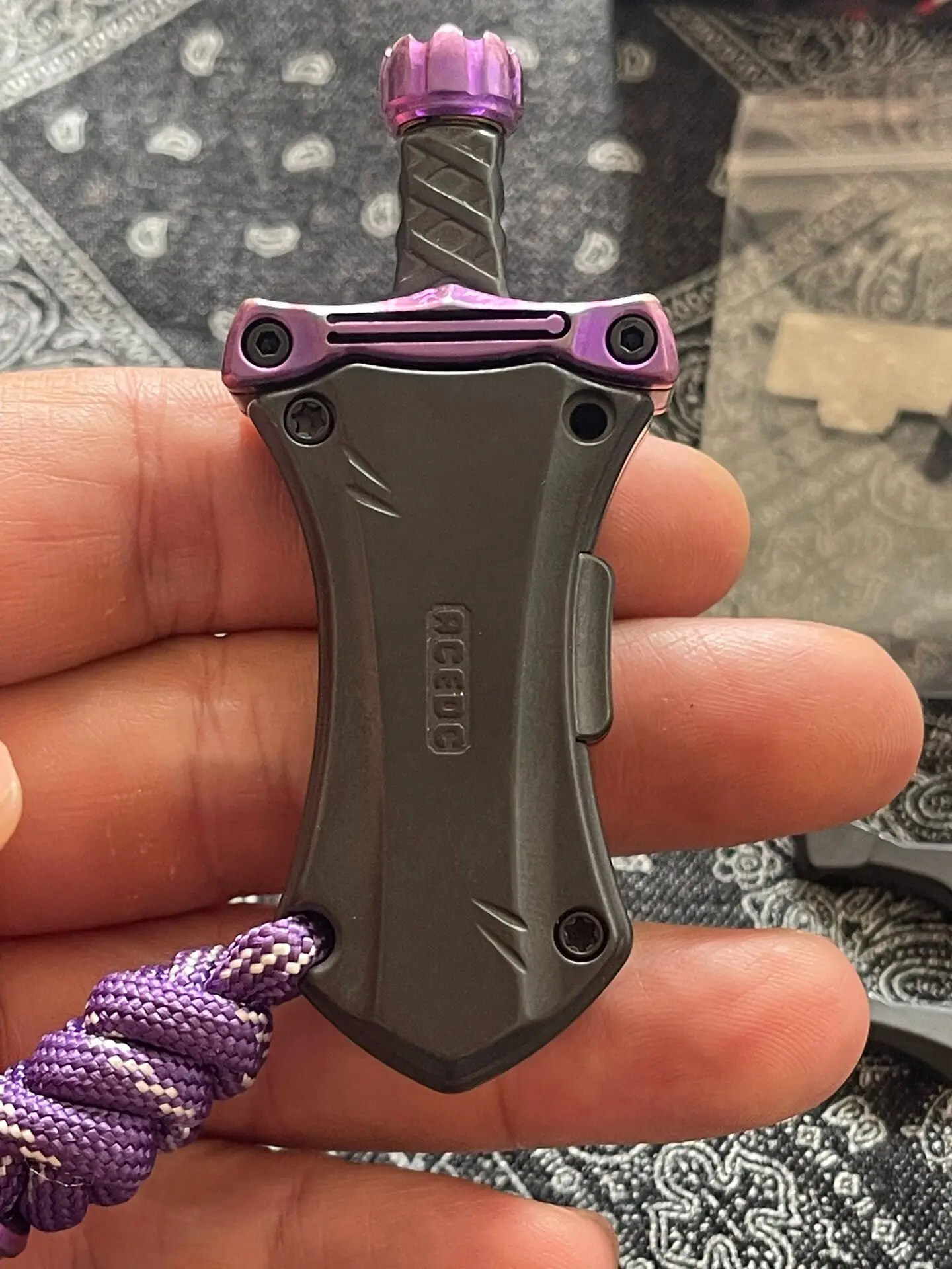 Used EDC Zirconium Master Sword Ice Crystal Titanium Rotor Tuning Fork Set Knife Falling Luminous Tube