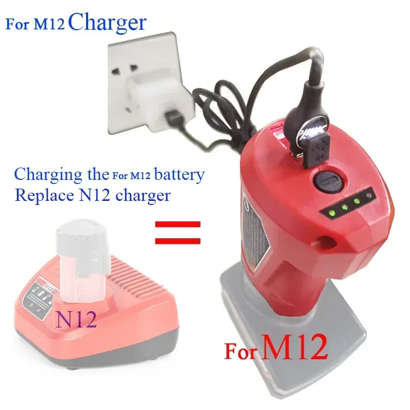 N12 Adapter Li-ion Battery Charger Converter For Milwaukee For M12 12V 10.8V USB Device Mobile Phone Power Bank Supply DC Output