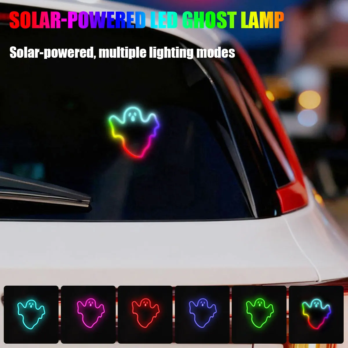 1PC Car Ghost Dynamic Ambient Light Solar LED Auto Rear Windshield Strobe Flash Safety Funny Halloween Decor Ambient Lamp