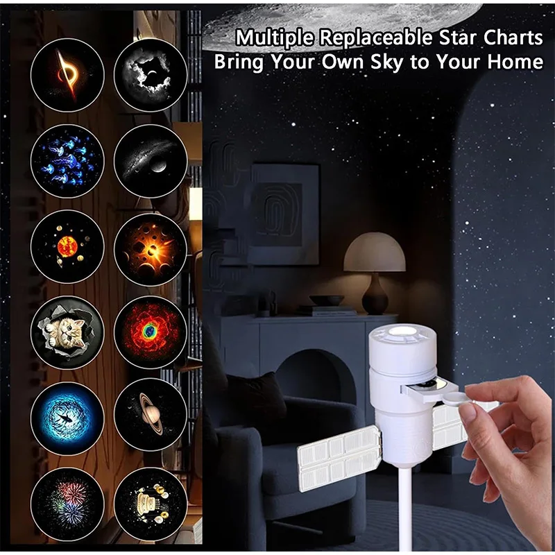 HD Galaxy Starry Sky USB Nightlight 25pcs Pattern Can Rotate 360° Satellite Nightlight Bedroom Car Decoration Atmosphere Lamp