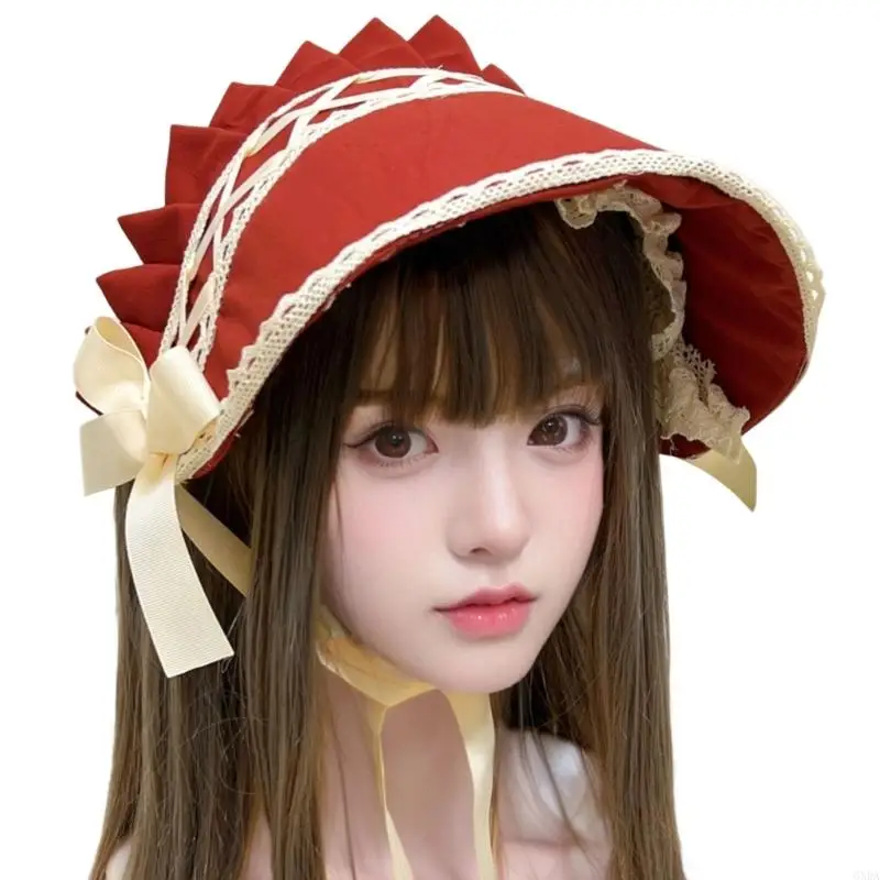 Fashionable Bonnet Cap for Women Girl Comfortable Outfit Enhancer Lace Trim Hat For Theme Party Costume Props 6XDA