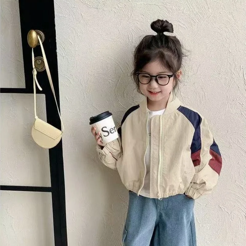 Fashion Girls' Baseball Jacket Spring Autumn New Children's Clothing Kids Tops for Girls Stand Up Collar Bomber view 3