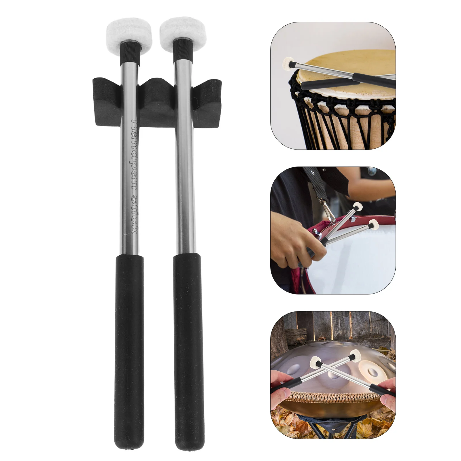 

2Pcs Tongue Drum Drumsticks Felt Head Non-Slip Metal Handle Lightweight Musical Instrument Drum Mallets Performance Drumsticks