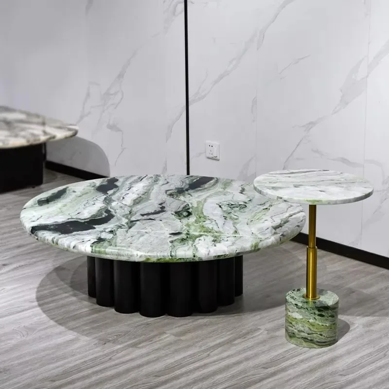 

Modern Solid Wood Nesting Coffee Table Green Marble Side Table for Living Room Extendable Furniture