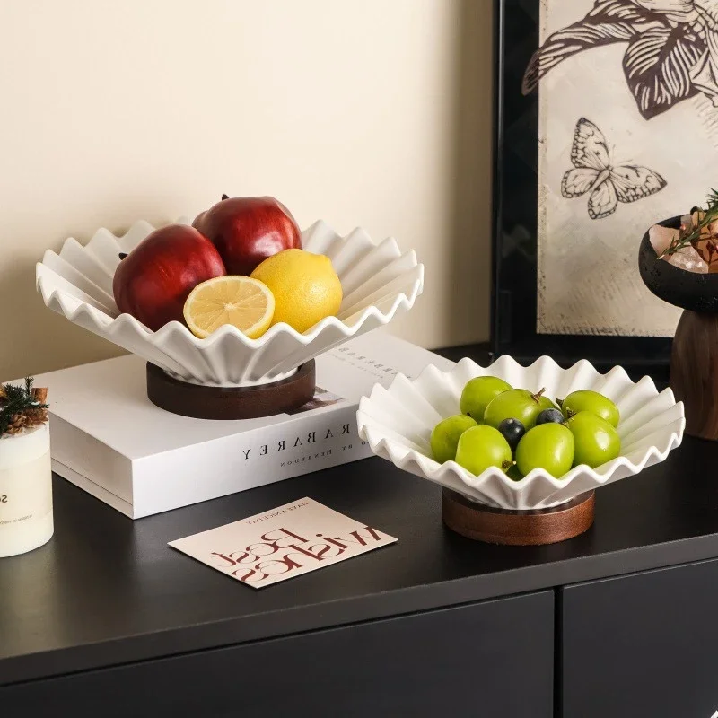 Ceramic Tray Geometric Pleated Pattern Fruit Platter Snack Bowl Desktop Storage Container Kitchen Accessories Ceramic Plate