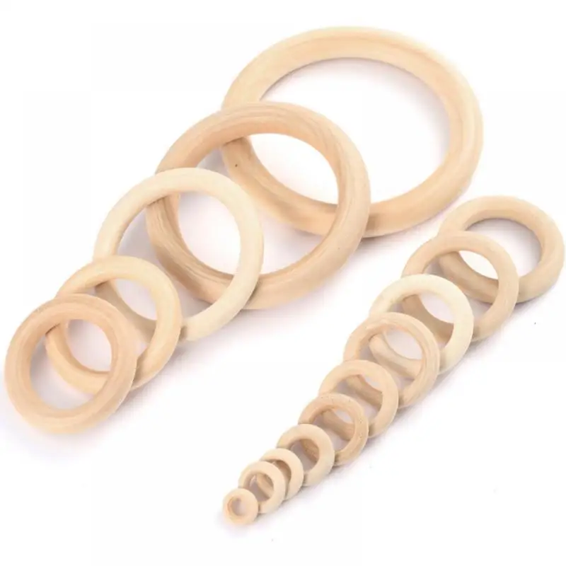 12-125mm Wooden Teething Round Ring Natural Wood Lead-Free Beads For DIY Jewelry Making Handmade Accessories