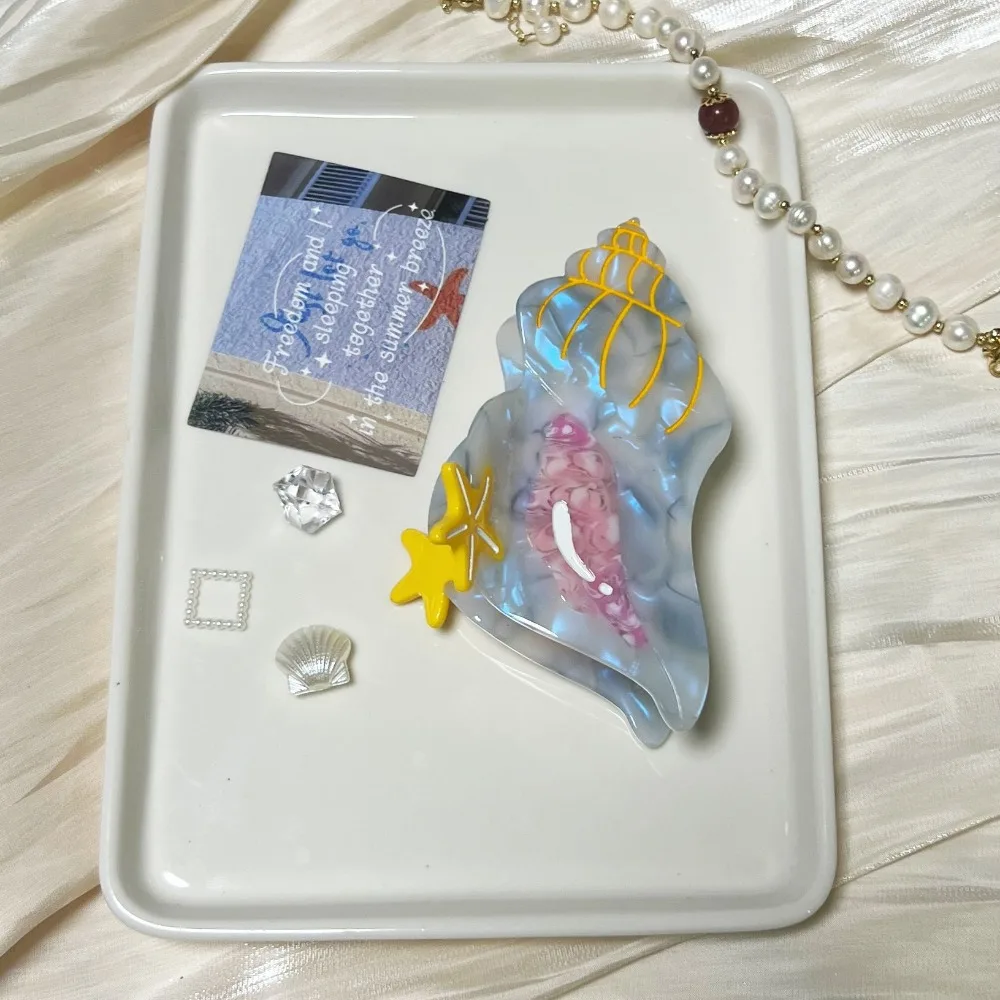 

Elegant Ocean Series Hair Claw Acetic Acid Korean Style Shell Hair Claw High Ponytail Clip Conch Geometry Shark Clip Daily