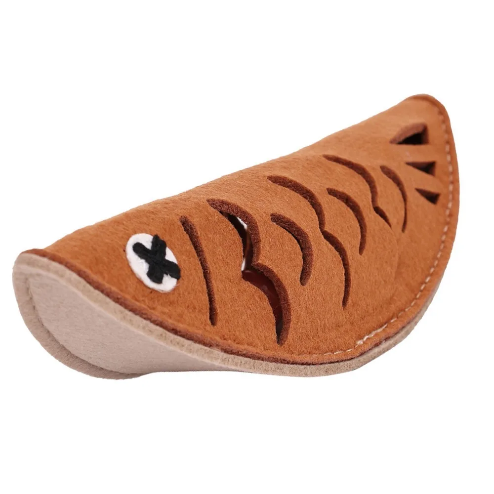 Felt Fabric Cat Foraging Fish Shape Built in Bell Pet Molar Bite Tough Brown Color Interactive Pet Cat Mental Stimulation