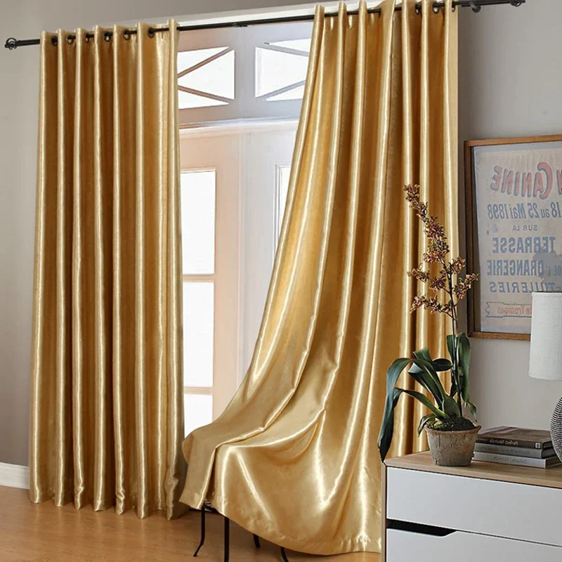 Modern Gold Curtains Solid-colored Windows High Shade Cloth Curtain  Living Room Bedroom Balcony