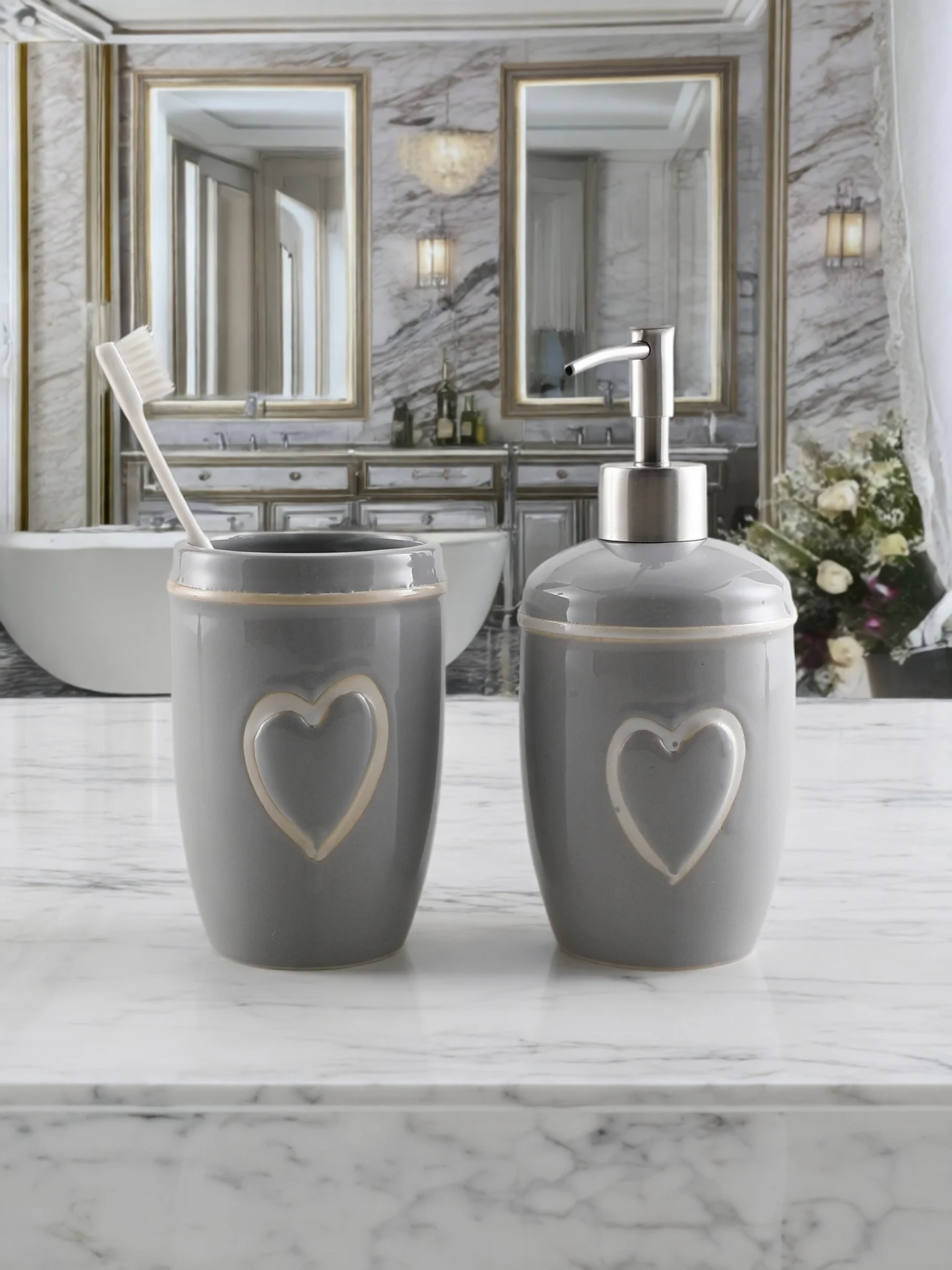 Nordic Style Ceramic Press Type Bathroom Hand Sanitizer Bottle Creative Spout Cup for Bathroom Sub-Bottling Household Cleanin...