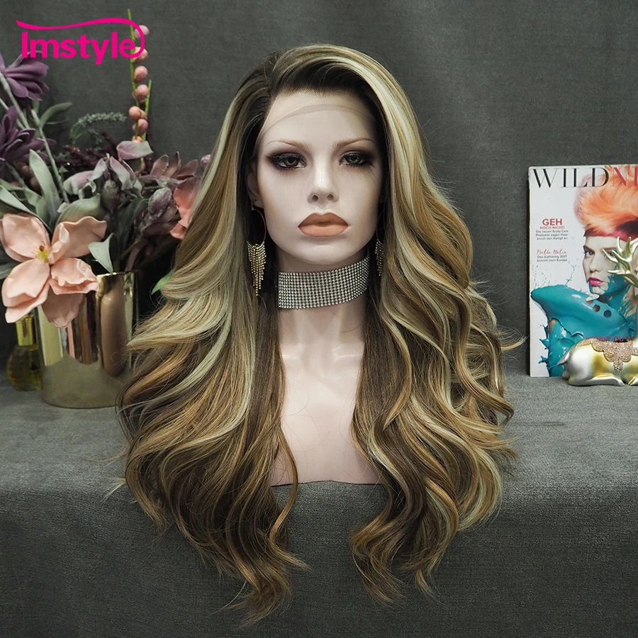 

Imstyle Brown Wig Synthetic Lace Front Wig Natura Wavy Wigs For Women Daily Wig Long Lace Wig Heat Resistant Fiber Cosplay Wigs