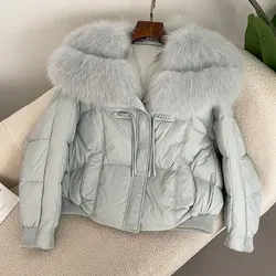 OFTBUY 2024 Winter Fur Jacket Women Big Real Fox Fur Collar Natural Thick Warm Duck Down Coat Short Outerwear Streetwear Loose