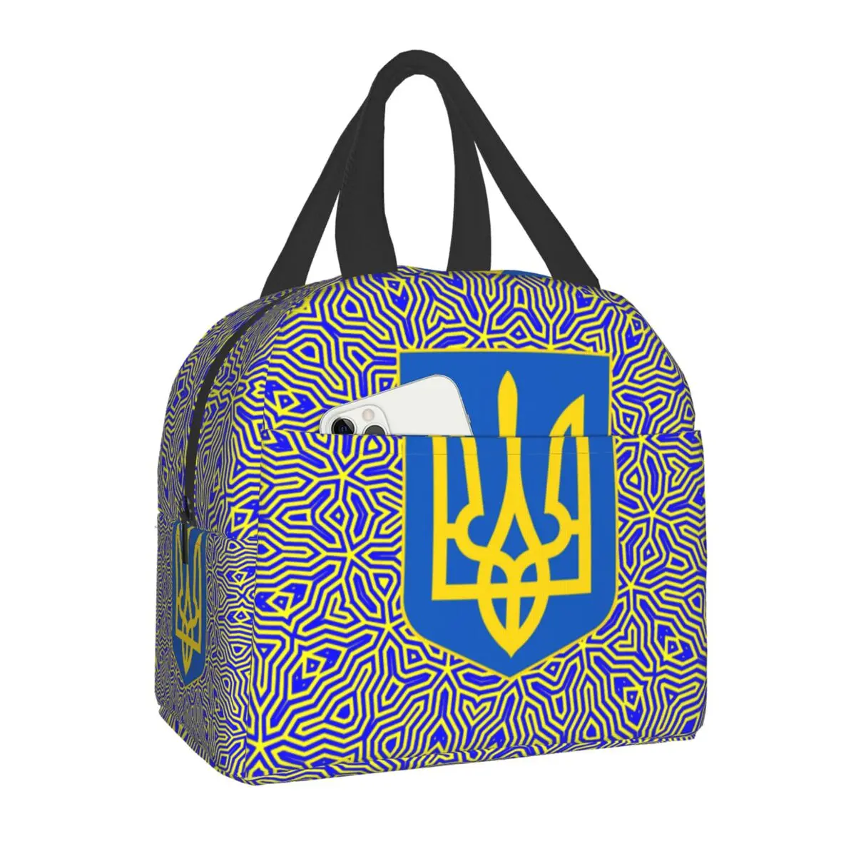 

Ukrainian Flag Insulated Lunch Tote Bag for Women Men Coat of Arm Ukraine Portable Cooler Thermal Lunch Box for School Office