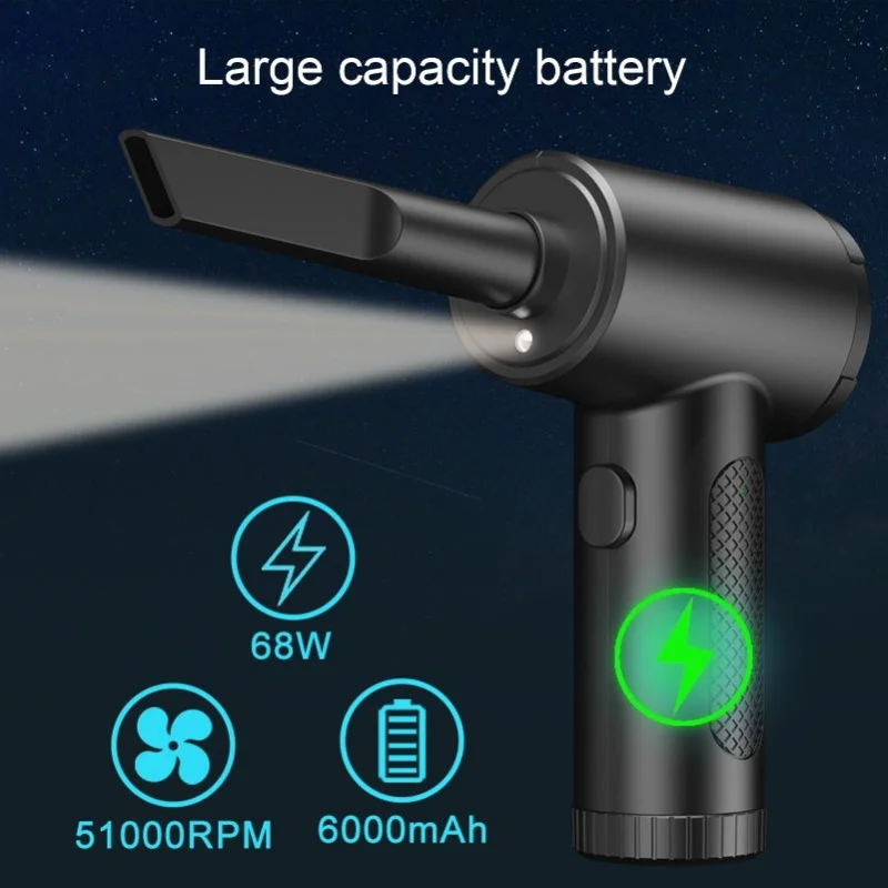 LED Light Cordless Air Duster 68W High Power Simple Operation 3 Gears Dust Blower for Computer Keyboard Car