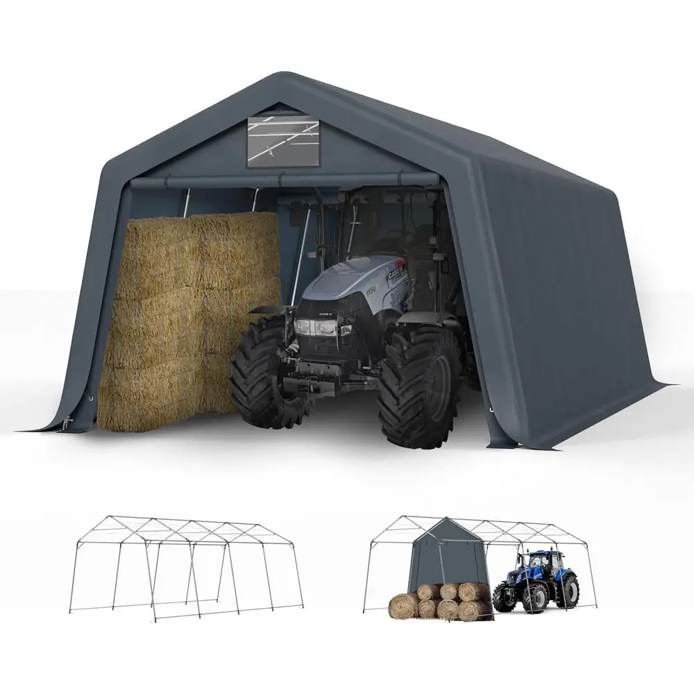 

Portable 13x22 Outdoor Storage Shed with Roll-up Door, Ventilation, Waterproof & UV Protection, Ideal for Cars, Motorcycles, Bik