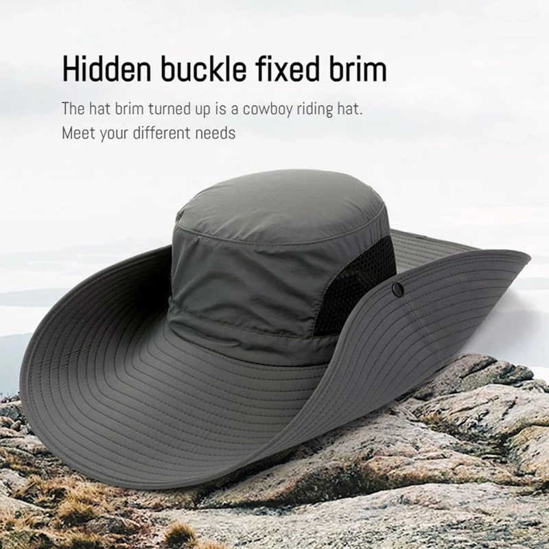 Large Brim Sun Hat for Men Women, Breathable Fishing Caps, UV Protection,Mesh Fisherman Hat,Hiking,Outdoor Beach Cap,15cm,Summer