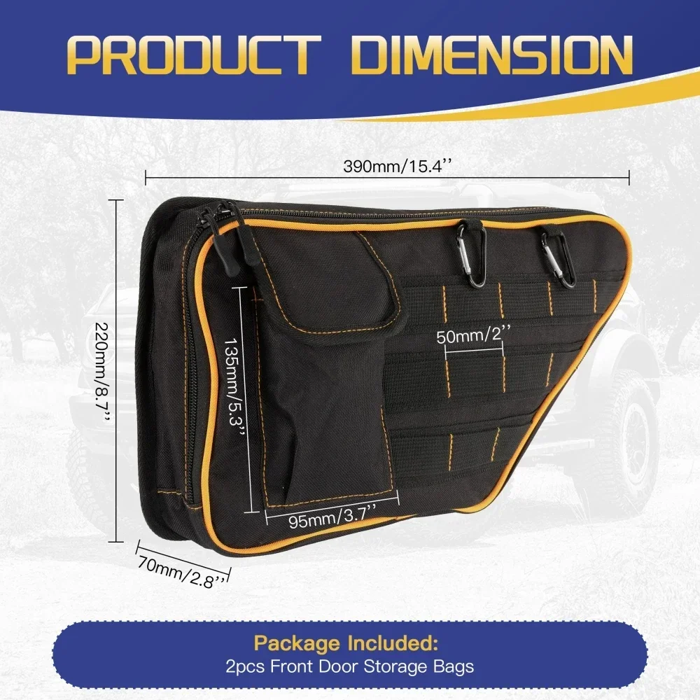 For Ford Bronco 2021-2024 2/4 Door 1 Pair Front Door Storage Pockets Door Interior Side Organizer Bags (Not for Sport)