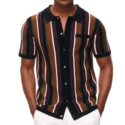 Camisas listradas finas masculinas, camisas de botão de lapela, shorts de verão, designer masculino, blusa de malha, tops luxuosos, camisas sociais, 2024