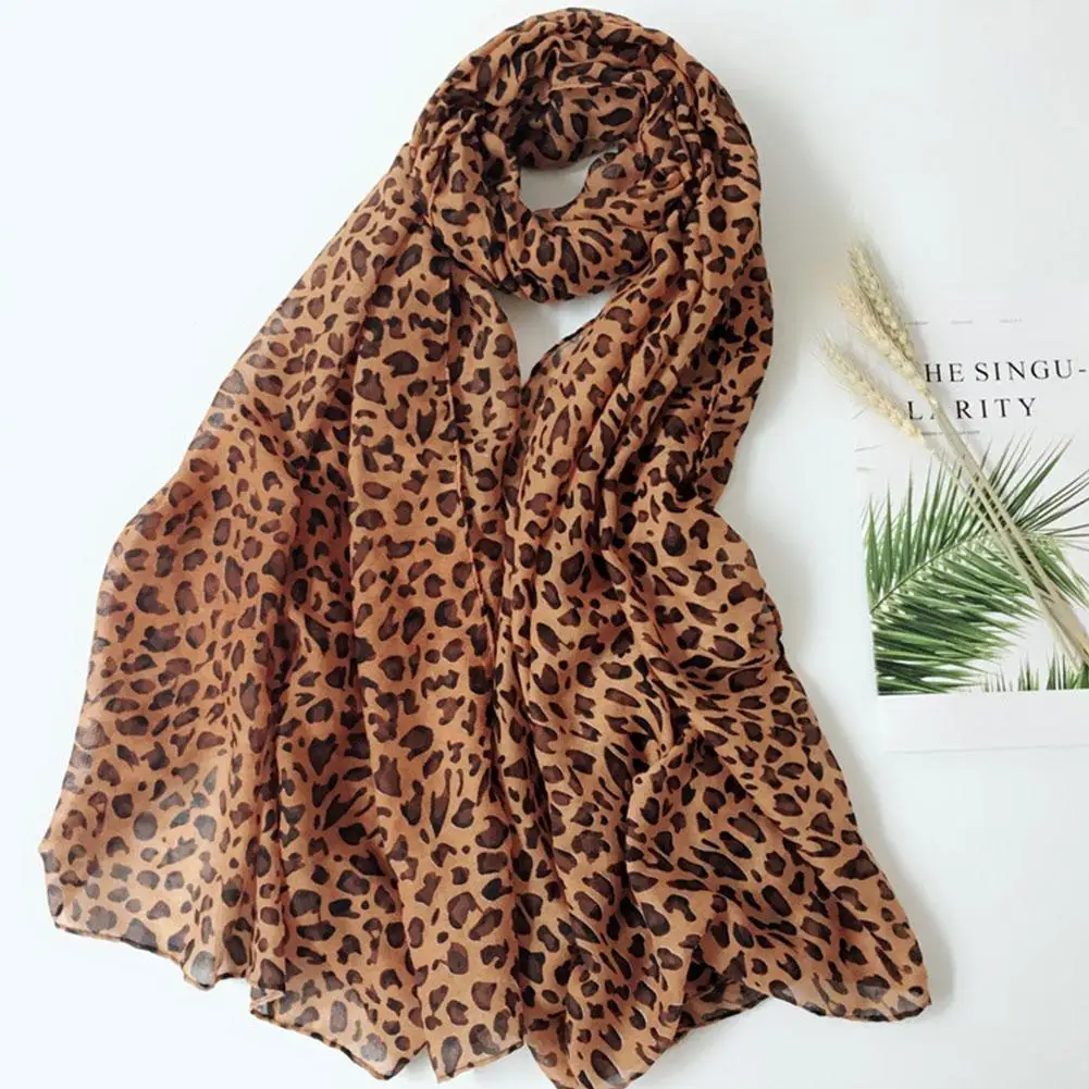 Women Leopard Print Chiffon Scarf Scarves Fashion Women Soft Long Shawls Printed Multifunction Winter Ladies Style Silk Scarf