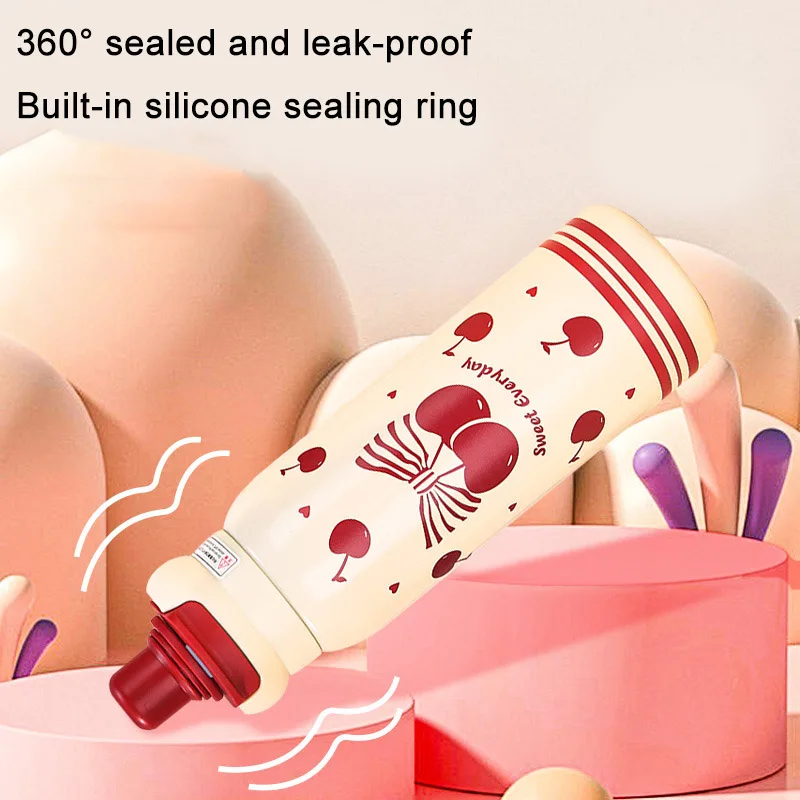 Fashion High-value Kawaii Element Small Animal Thermos Cup Double Drink with Straw Water Cup Student Practical Water Cup