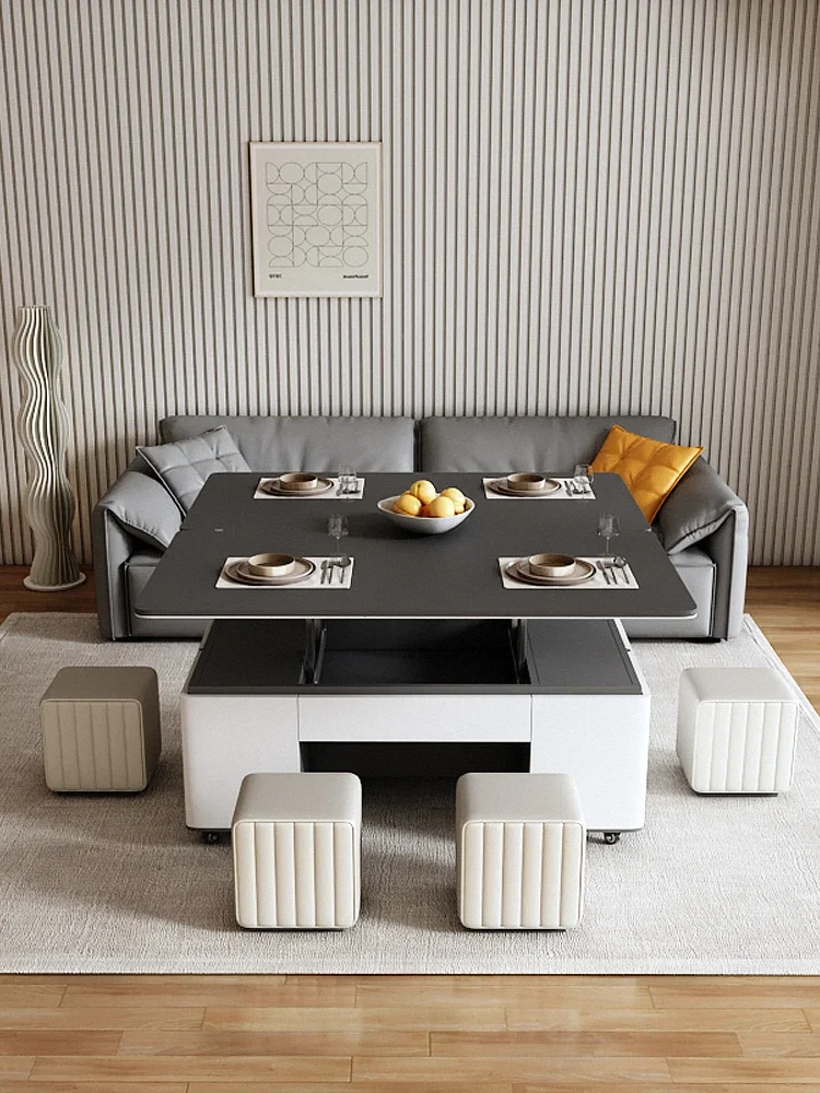 Rock slab lifting multi-functional movable coffee table dining table two-in-one dual-purpose one Nordic small apartment