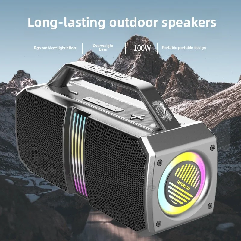 

100W high-power RGB luminous subwoofer Bluetooth speaker outdoor wireless portable speaker 5000MAH large battery BT5.3 stereo
