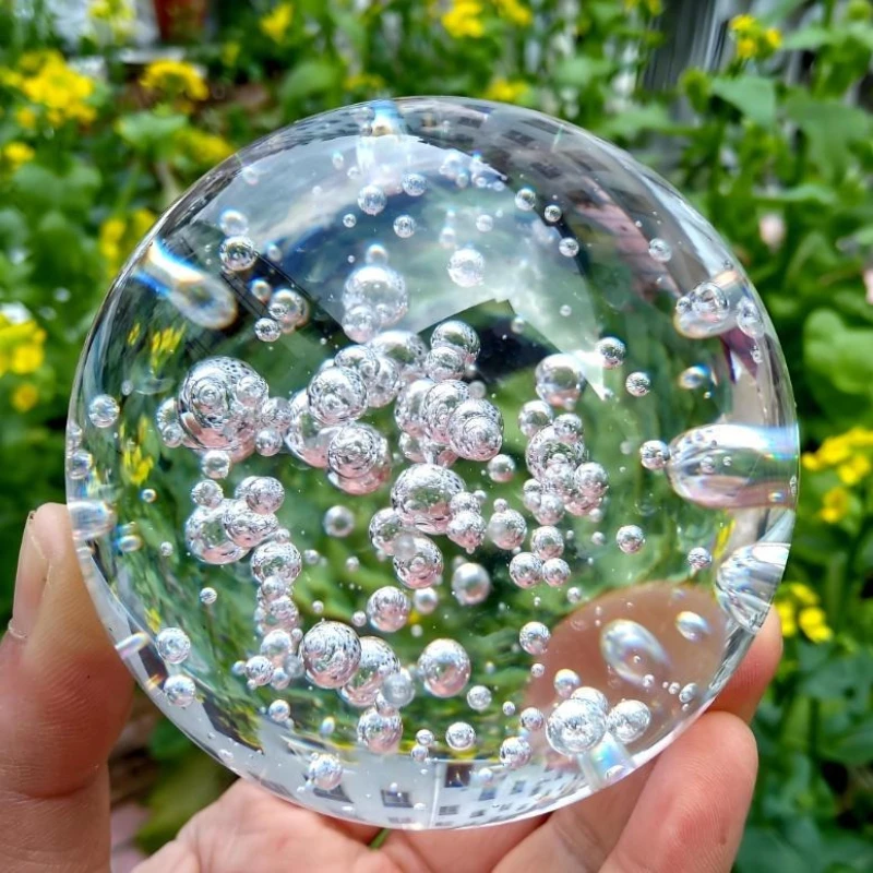 Crystal Glass Bubble Ball Decor, Handmade Glass Bubble Orb Ornament for Fountain, Aquarium, Zen Garden, Bonsai & Home Decoration