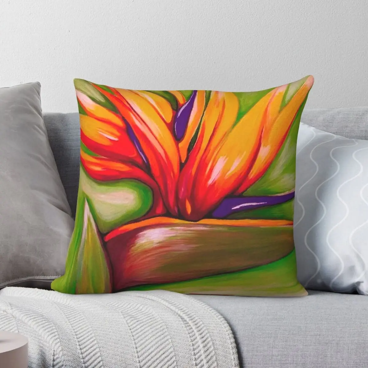 Bird Of Paradise Plants Square Pillowcase Polyester Linen Velvet Pattern Zip Decorative Pillow Case Room Cushion Cover
