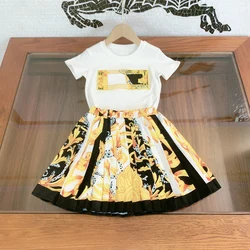 Girls Summer Clothes Sets Designer Fashion Embroidered letters Kids T-shirt Tops Skirt 2Pcs Suit Children Outfits Festival Gifts