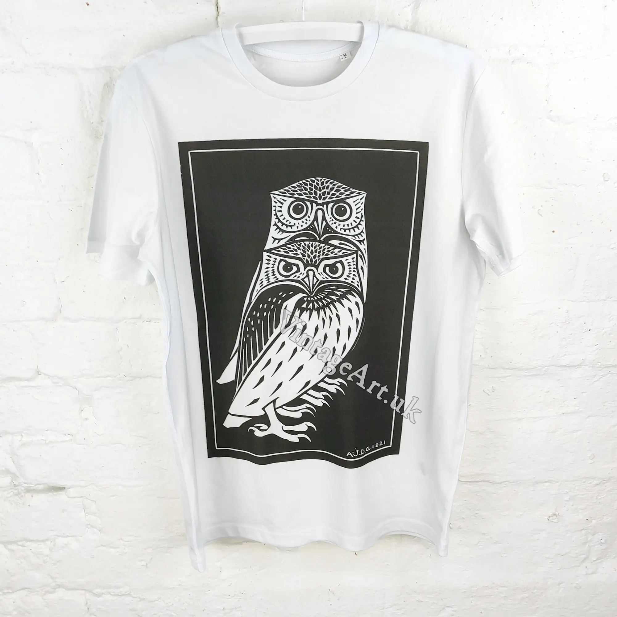 Two Owls T Shirt Adult Organic Cotton Vintage Art Aesthetic Clothing